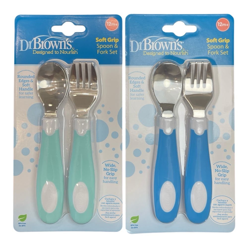 Dr. Brown's Soft-Grip Spoon & Fork Set - BPA-Free ~ Toddler Friendly ~ 12m+